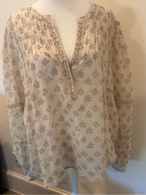 Bila Cream Blouse with Brown Floral Pintuck Detail